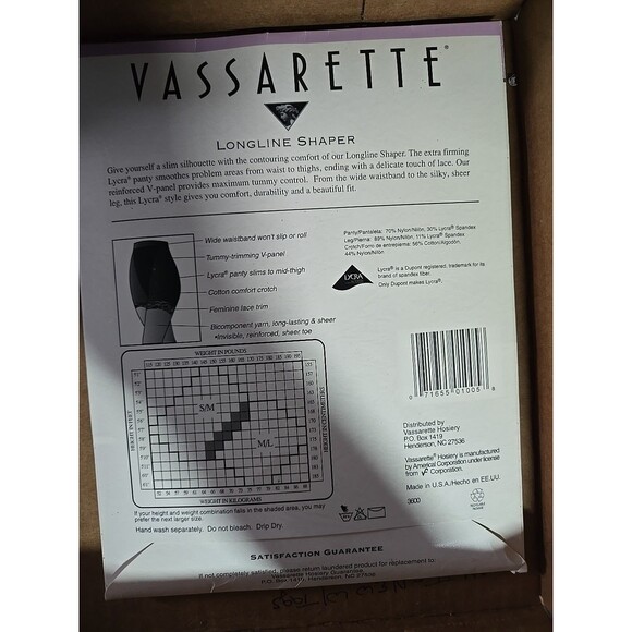 Vassarette Longline Shaper Sheer Leg Size M/L Ivory #8140 Tummy Control V-Panel - Picture 2 of 2